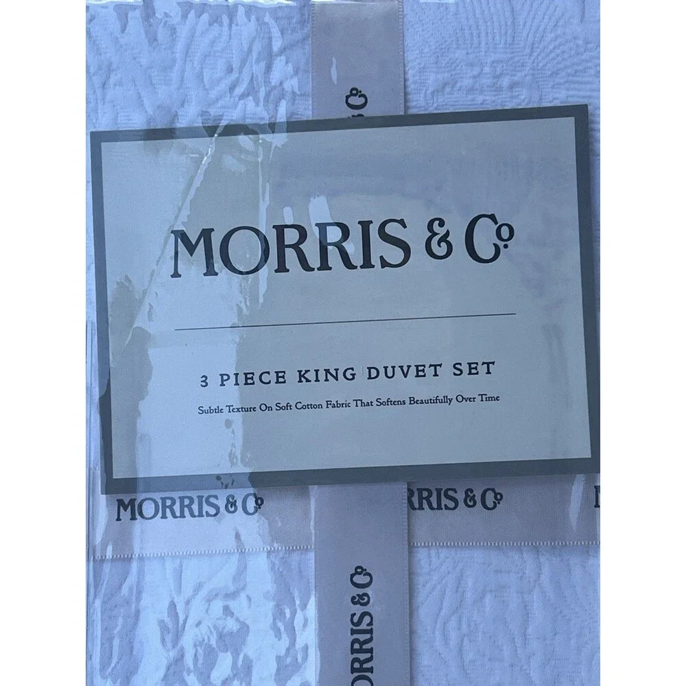 MORRIS & CO Cream White Cotton FLORAL MATELASSE KING DUVET Set 3PC New